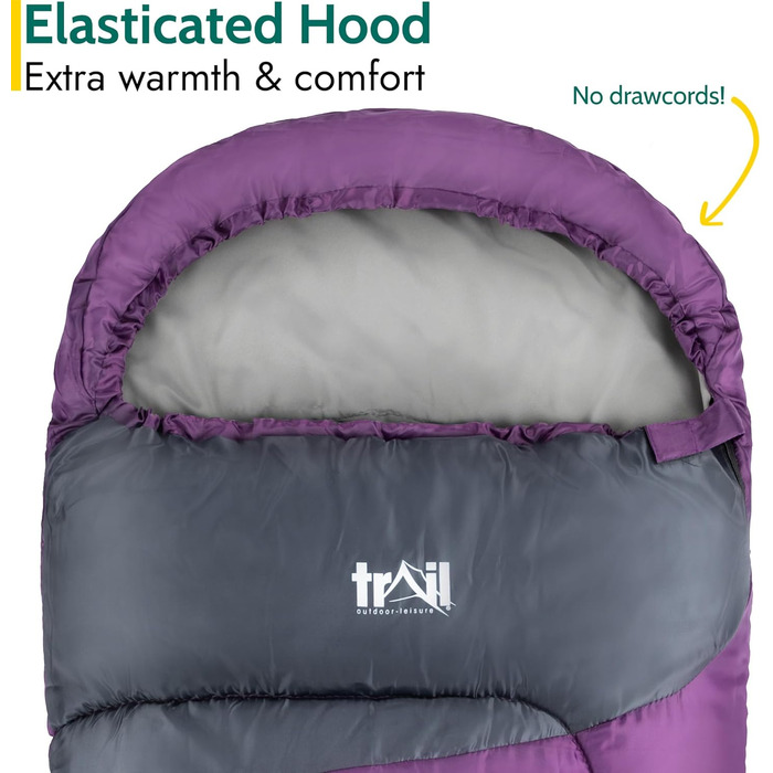 Дитячий спальний мішок Trail Mumienschlafsack для кемпінгу 3 сезони – 300gsm – для хлопчиків та дівчаток – фіолетовий
