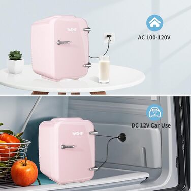 Міні-холодильник YASHE 4L, рожевий: для косметики, напоїв, 220V/12V, термоелектричний, для спальні, офісу, авто