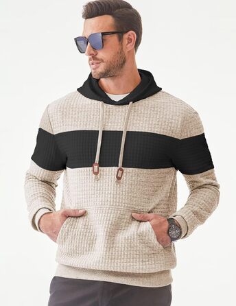 Чоловічий худі з капюшоном, теплий світшот з довгими рукавами, кольоровий блок, A Pergament, розмір S