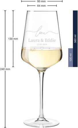 Leonardo Puccini Weinglas 560 ml 2-piece Set with Engraving for Couples - Anniversary and Engagement Gifts - Personalized Wedding Gift - Wine Glass for Women and Men - Glass Wine Goblet