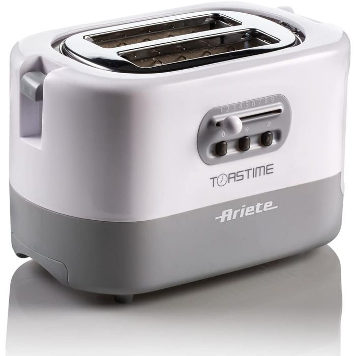 Тостер Ariete 159 Toastime з 2-ма відділеннями, з пружинним захватом, розморожування та підігріву, 700 Вт, нержавіюча сталь, білий