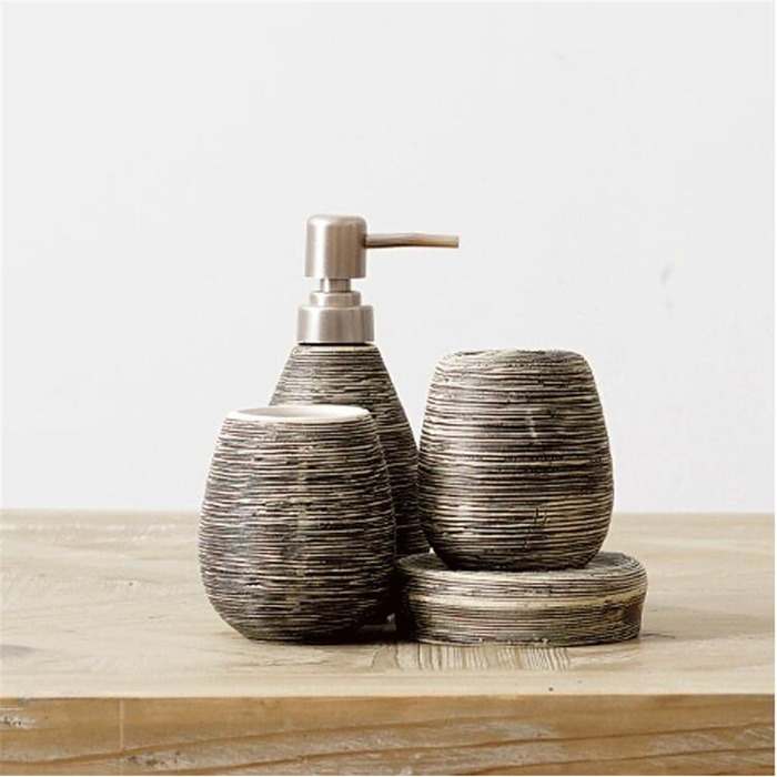 Набір для ванної кімнати з кераміки, 4 шт: дозатор для мила, мильниця, тримач для зубних щіток, стакан для зубної пасти, чорний, Middle