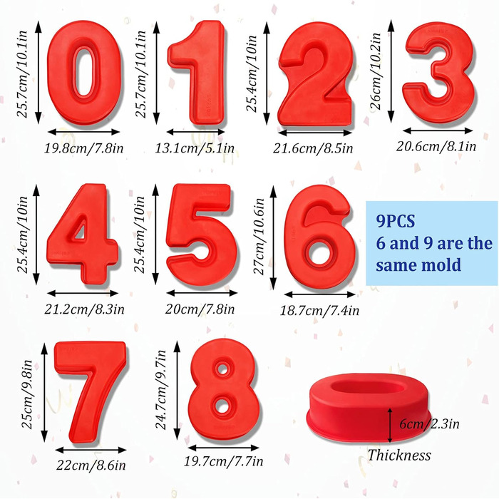 9-Piece 10-Inch Silicone Number Cake Mold Baking Pans, Number Cake Molds for Birthday, Wedding, Party Decoration