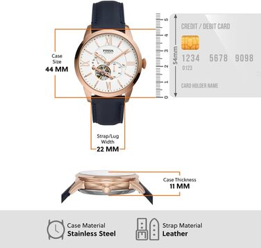 Годинник Fossil Townsman для чоловіків: механічний автомата з нержавіючої сталі або шкіряним ремінцем (44 мм, білий)