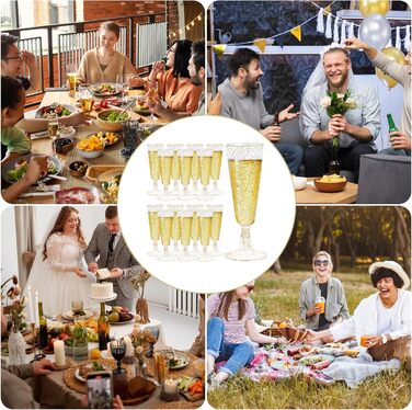 20 келихів для шампанського з пластику золотого кольору, 150 мл, багаторазові, для вечірок, весіль, днів народжень