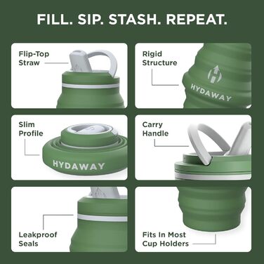 HYDAWAY | Collapsible Water Bottle with Spout Lid | Ultra-packable and travel-friendly | Made of food-grade silicone | 500 ml