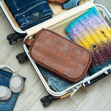 Чоловічий туалетний набір Elviros з PU-шкіри, водонепроникний, велика місткість, для подорожей, спортзалу та ванної кімнати, темно-коричневий, розмір L (30,5 x 17 x 18 см)