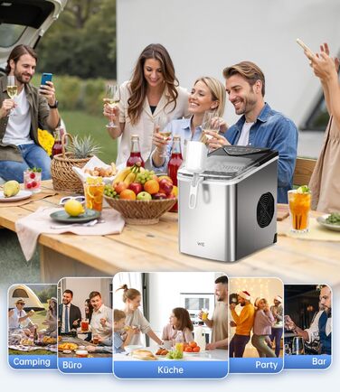 Машина для приготування льоду WIE 1.3L, 9 кубиків за 6 хвилин, тиха, самоочисна, для кухні, офісу, бару, вечірки (срібляста)