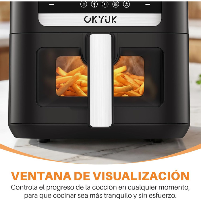 Аерофритюрниця OKYUK 6л XL 1200W з металевим внутрішнім резервуаром: безмасляна фритюрниця з 8 програмами, LED-дисплеєм, таймером
