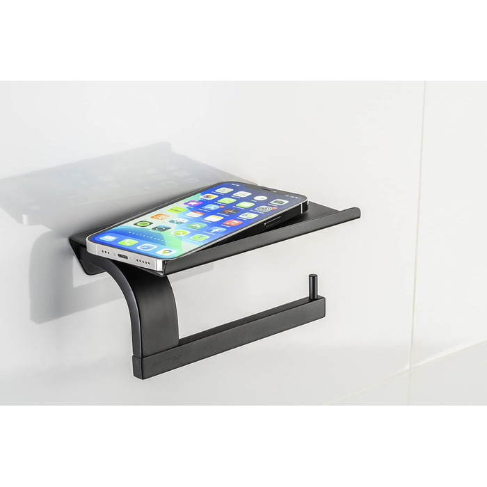 Sagittarius One 160S1 Stainless Steel Toilet Paper Holder with Shelf - Matte Black | Phone Shelf | WC Paper Holder | Toilet Paper Dispenser