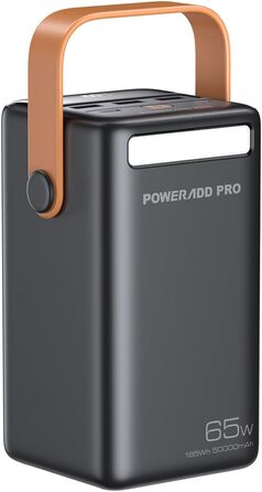 Powerbank 65W з USB-C, 50000mAh, LED дисплеєм, для ноутбуків, MacBook, телефонів (Samsung S23), чорний