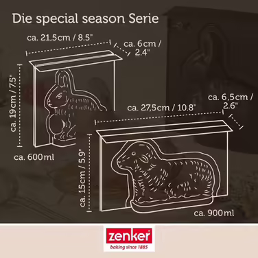 Форми для випікання Zenker «Великодній баранчик і заєць» 3D, 900 і 600 мл – форми для пасхального кексу, декор для Великодня