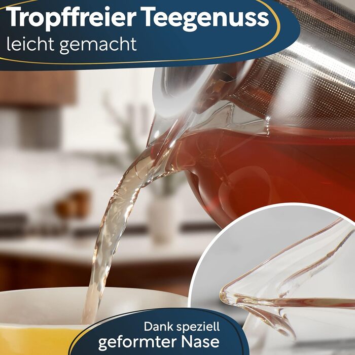 Teapot with infuser insert I 1.5 Liters I reinforced glass thickness for better insulation I usable with trivet I glass teapot I thermal tea maker I robust teapot I tea maker