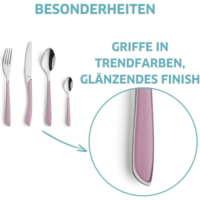 Набір столових приборів Kuppels Prisma для 6 осіб з нержавіючої сталі, 24 шт. | Столовий прибор з пластиковими ручками кольору старорожевого | Нержавіючий, для миття в посудомийній машині