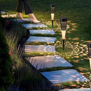 Outdoor Solar Path Lights - Set of 6 with Realistic Flame Effect