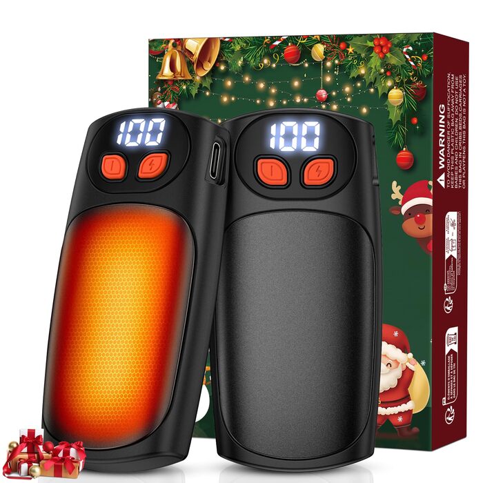 Електричні грілки для рук 2 шт. з LED-дисплеєм та 5 рівнями нагріву, USB-C, ідеальні для гольфу, кемпінгу, походів, зимових видів спорту, чорні