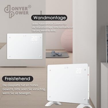 Конвектор DONYER POWER 2500W з Wi-Fi, 24H таймер, дистанційне керування, скло, настінний/підлоговий