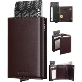 Чоловіче шкіряне картхолдер VULKIT з RFID-захистом, відділенням для грошей та ID-віконцем (натуральна шкіра, колір еспресо)