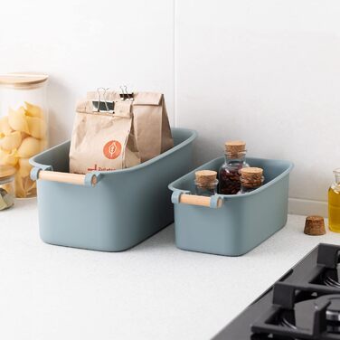 Navaris 4x Storage Box Storage Crate with Wooden Handle - Plastic Box Organizer for Storage - Container Box for Bathroom Kitchen