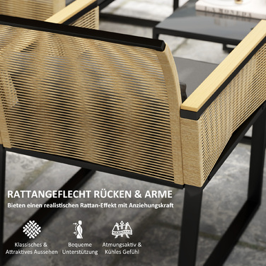 Набір садових меблів Outsunny з ротангу Polyrattan на 4 особи, вологостійкий набір меблів для балкона з 2-місним диваном, 2 кріслами, скляним столиком та подушками для сидіння, вулична група для відпочинку, садові меблі для тераси, садовий набір для саду,