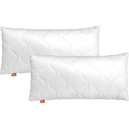 sleepling Basic 300 2-piece Pillow Set, 40 x 80 cm, Pillows made of 100% Cotton Satin, adjustable fill, size guarantee, fill weight guarantee, 60 degrees, Ökotex 100, white 2 40 x 80 cm