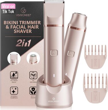 Електричний триммер для бікіні VG VOGCREST: безболісний жіночий депілятор для тіла, для рук, ніг, зони бікіні (рожеве золото)