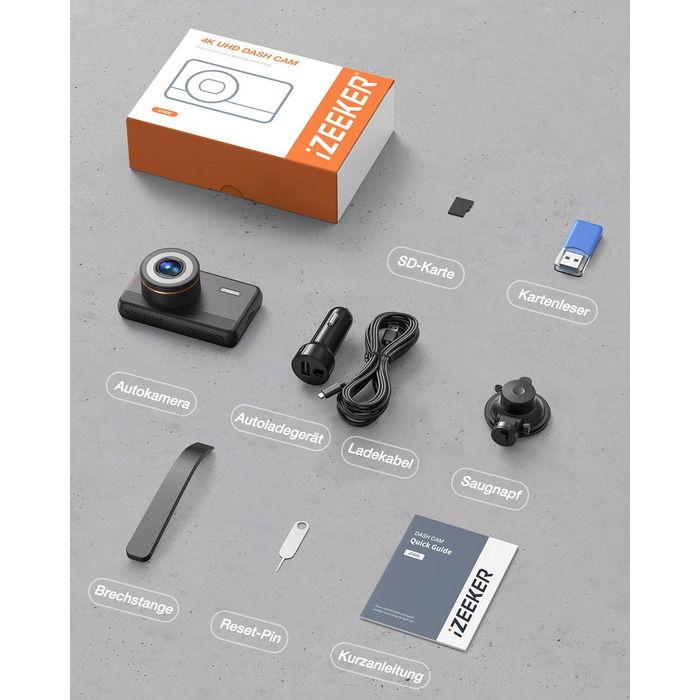 iZEEKER 4K відеореєстратор для авто, 2160P WiFi, 32GB карта, нічне бачення, Loop-запис, G-сенсор, 24h паркінг, WDR