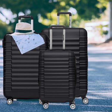 Набір валіз TRVLMORE 3 в 1: велика, середня, маленька, чорний колір. Валізи з жорстким корпусом, для подорожей, ручна поклажа 54x36x20 см.