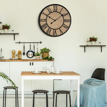 Large Wall Clock Without Ticking, 50 cm / Silent Wood Vintage Wall Clock Retro Battery Powered Modern For Living Room Bedroom, Kitchen, Farmhouse, Office Decoration (14 inch, Antique Bronze Metal - Roman Numerals)