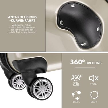 Набір валіз Beibye 3шт. з жорстким корпусом, для подорожей, Trolley, Rollkoffer, Champagne