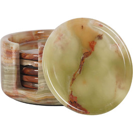 Radical Undercoasters for Drinks, Marble, 8.9 cm, Handmade, for Cups and Glasses, Coaster Set for Kitchen, Car, Office, White, 6-Piece Set (Green Onyx)