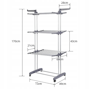 Велика підлогова сушарка для одягу та білизни XXL, складана, чорна