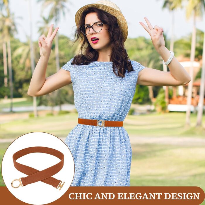 Жіночий еластичний ремінь Amaxiu з золотою пряжкою, тонкий для джинсів, штанів, суконь (світло-коричневий)