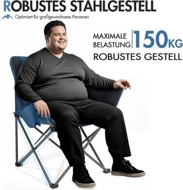 Крісло для кемпінгу складне, XXL, з підлокітниками, 150 кг, блакитне