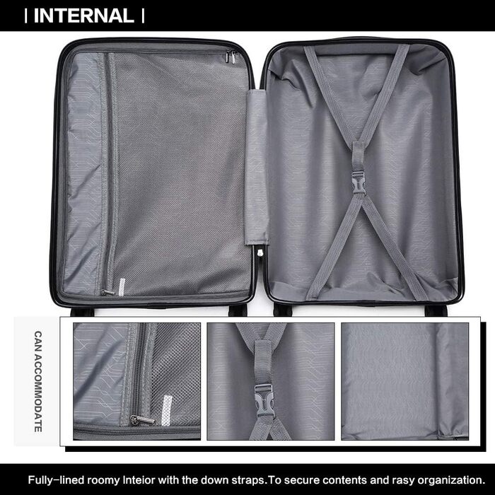 Валіза KONO Zwillingsrollen з TSA-замком, ручний багаж, білий (чорний), 35.6 см