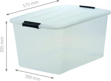 Iris Ohyama Storage Box with Lid, 45L, Set of 6, Transparent, Snap-Lock Closures with Handles, Stackable, Strong & Durable, For Clothing, Garage, Home, Office, Plastic Box, Storage TB-45