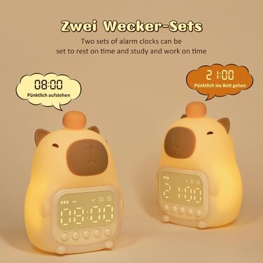 Capybara Alarm Clock with Night Light for Kids, 7 RGB Colors Cute Alarm Clock for Bedrooms, Ok to Wake Alarm Clock, Silicone Animal Table Lamp for Teenagers, Girls and Boys