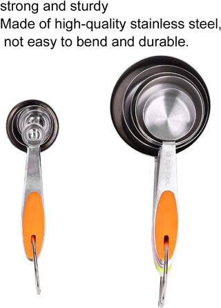 10-Piece Measuring Cup and Spoon Set, Stainless Steel Measuring Spoon Set with Silicone Handle and Scale, Measuring Cup Spoon Set in Various Sizes, for Home (16.5oz-Color)