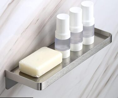 Self-adhesive bathroom shelf, stainless steel, wall mount, shower shelf, rust-proof storage for bathroom & kitchen, brushed finish