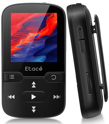 MP3 плеєр Bluetooth 5.3 16GB, Радіо, E-Book, Крокомір, Диктофон, Підтримка MicroSD до 128GB (Чорний)