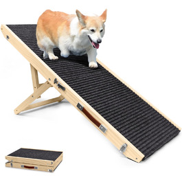 Дерев'яна пандус для домашніх тварин, регульована | Складана сходинка для собак з антиковзким килимком | 4 висотні сходинки | портативна та легка для малих та середніх тварин | ідеально для ліжок, диванів та авто