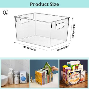 KJIXYUNG Refrigerator Organizer Set, Transparent Storage Box Organizer Stackable, Organizer Boxes for Refrigerator, Pantry, Cupboard, Snacks, Cans, Kitchen - BPA-free 29x20x15.5CM