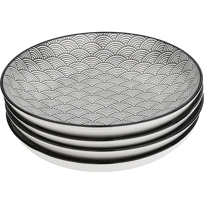 Набір тарілок Vancasso Haruka: 8 шт. (4 супові, 4 глибокі), кераміка, 700мл, діаметр 21 см (чорний + кремовий)