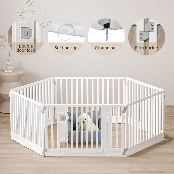 Вольєр для цуценят Gupamiga, розкладний вольєр для собак з дверцятами, вольєр для цуценят для дому, міцний та гладкий, просте встановлення, білий (178 x 178 см), 8 штук (6 штук)