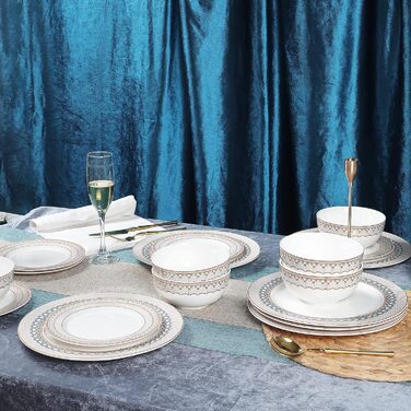 Набір посуду Fanquare 18 предметів для 6 осіб: тарілки, миски, сервіз коричневого кольору, сірий візерунок 'риб'яча луска'