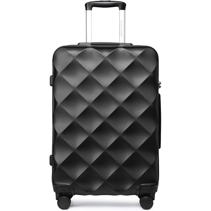 Чемодан British Traveller Mittelgroßer, 64x43x26.5 см, ABS+PC, TSA-замок, 4 колеса, чорний (M, 57L)