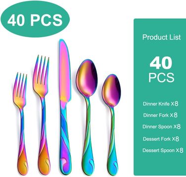 Набір столових приборів ES для 12 осіб (40 предметів), нержавіюча сталь, блискучий, набір виделок, ножів та ложок, придатний для миття в посудомийній машині (Райдуга)