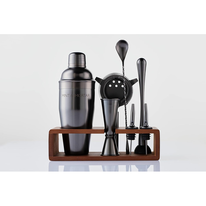 Набір для приготування коктейлів Mint&Mortar 7 шт. з бамбуковим підставкою, нержавіюча сталь, барменський набір з інструментами для дому та професійного використання, 680 мл, Mixer (Gunmetal Black)
