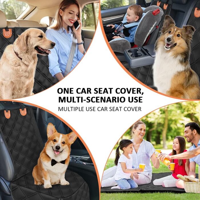 KYG Pet Seat Cover - Waterproof, Non-Slip, Scratch-Resistant Back Seat Cover for Dogs & Kids - Includes Seat Belt for Dogs - Fits Most Cars, Trucks & SUVs - 135x56x45cm, Removable