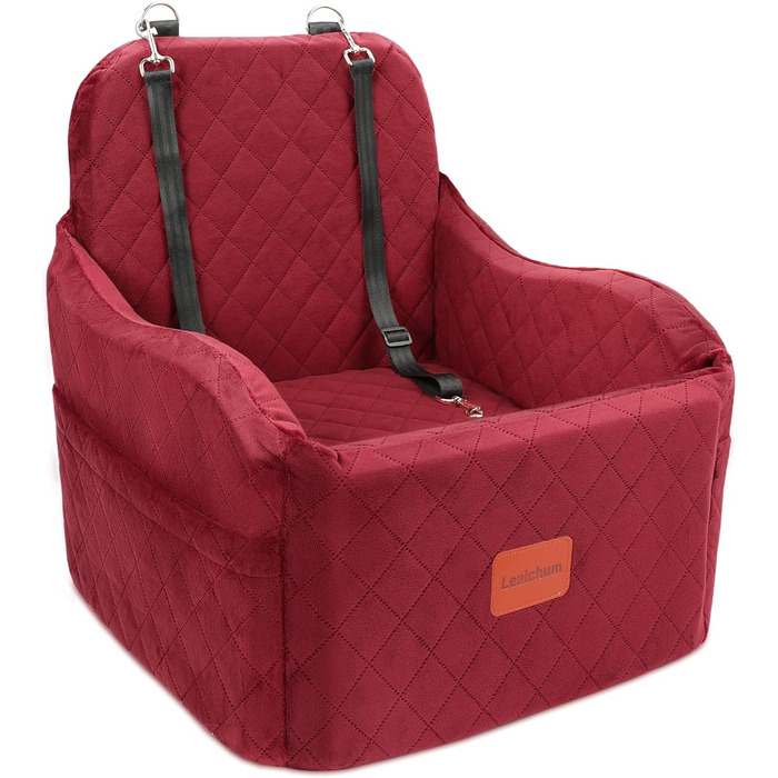 Автокрісло для собак Lealchum: м'яке, з Memory Foam, для собак малого та середнього розміру, з ременями безпеки, знімне та миється (червоне, середнє)